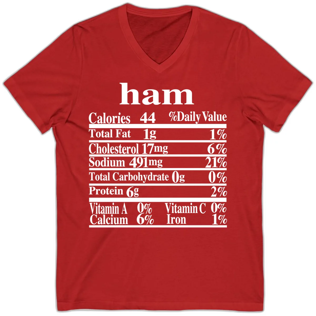 Ham Nutrition Label V-Neck in Red