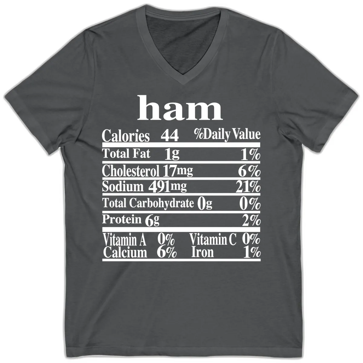 Ham Nutrition Label V-Neck in Asphalt