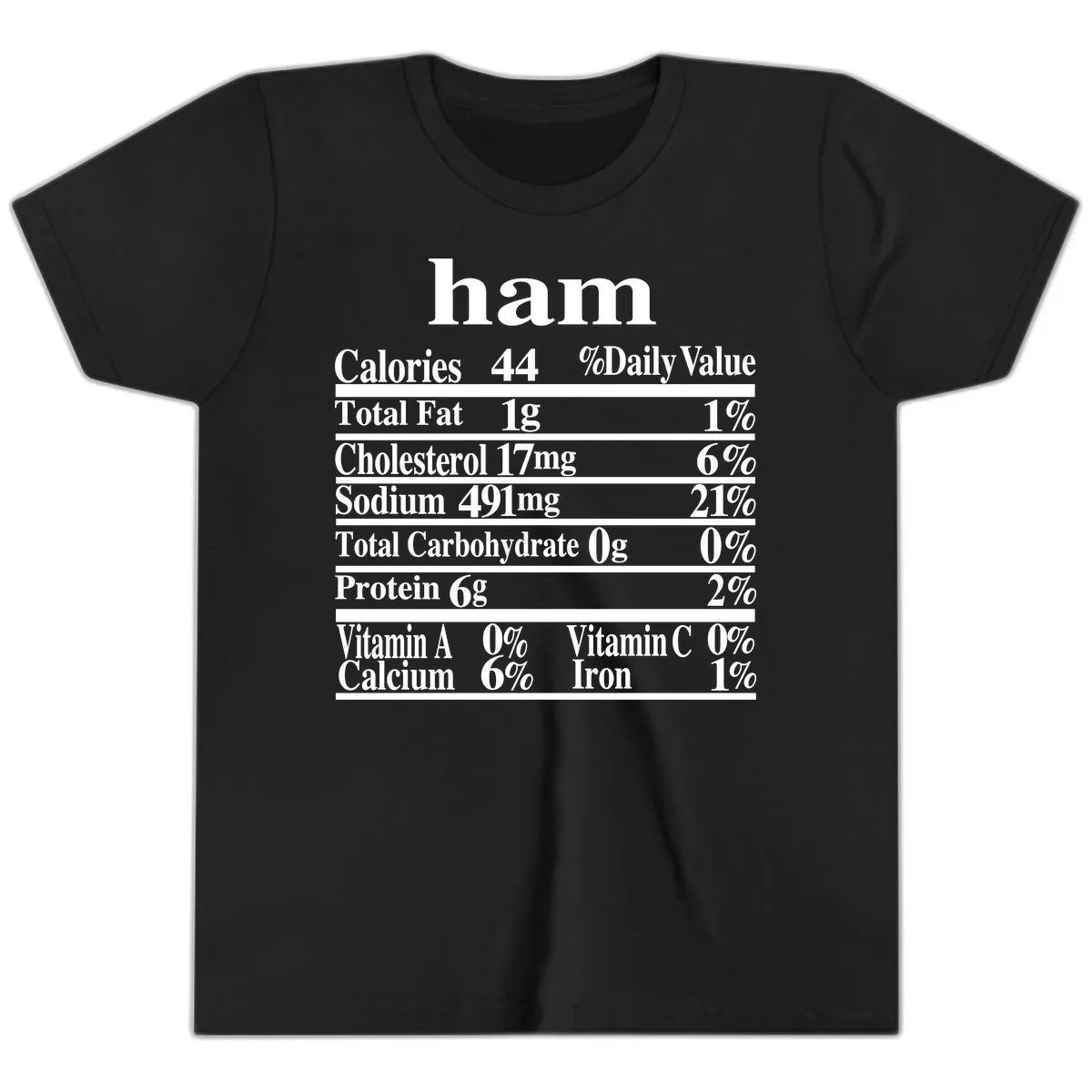 Ham Nutrition Label Youth T-Shirt in Black
