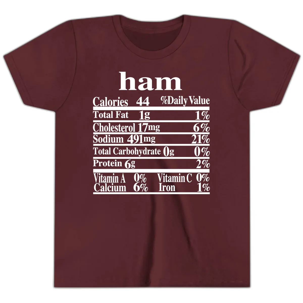 Ham Nutrition Label Youth T-Shirt in Maroon