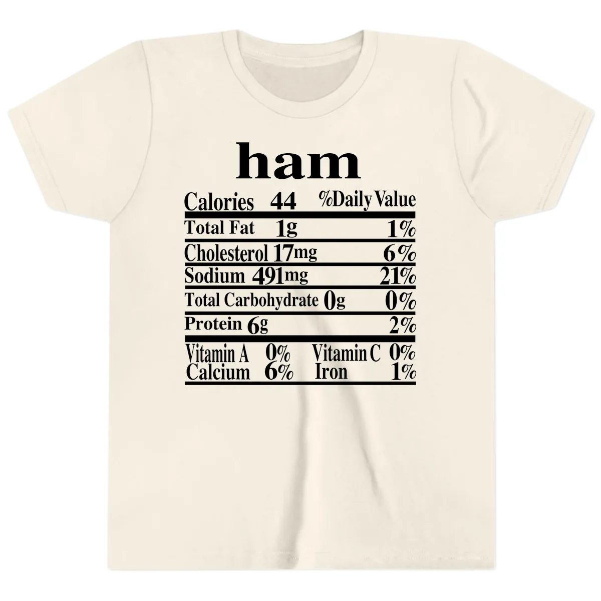 Ham Nutrition Label Youth T-Shirt in Natural