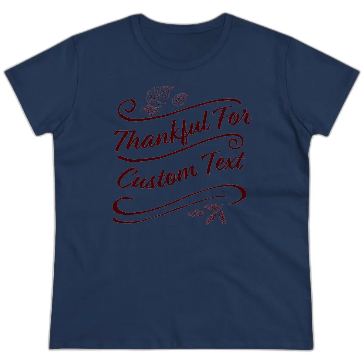 Custom Thanksgiving Family Text Design Ladies Tee in Navy