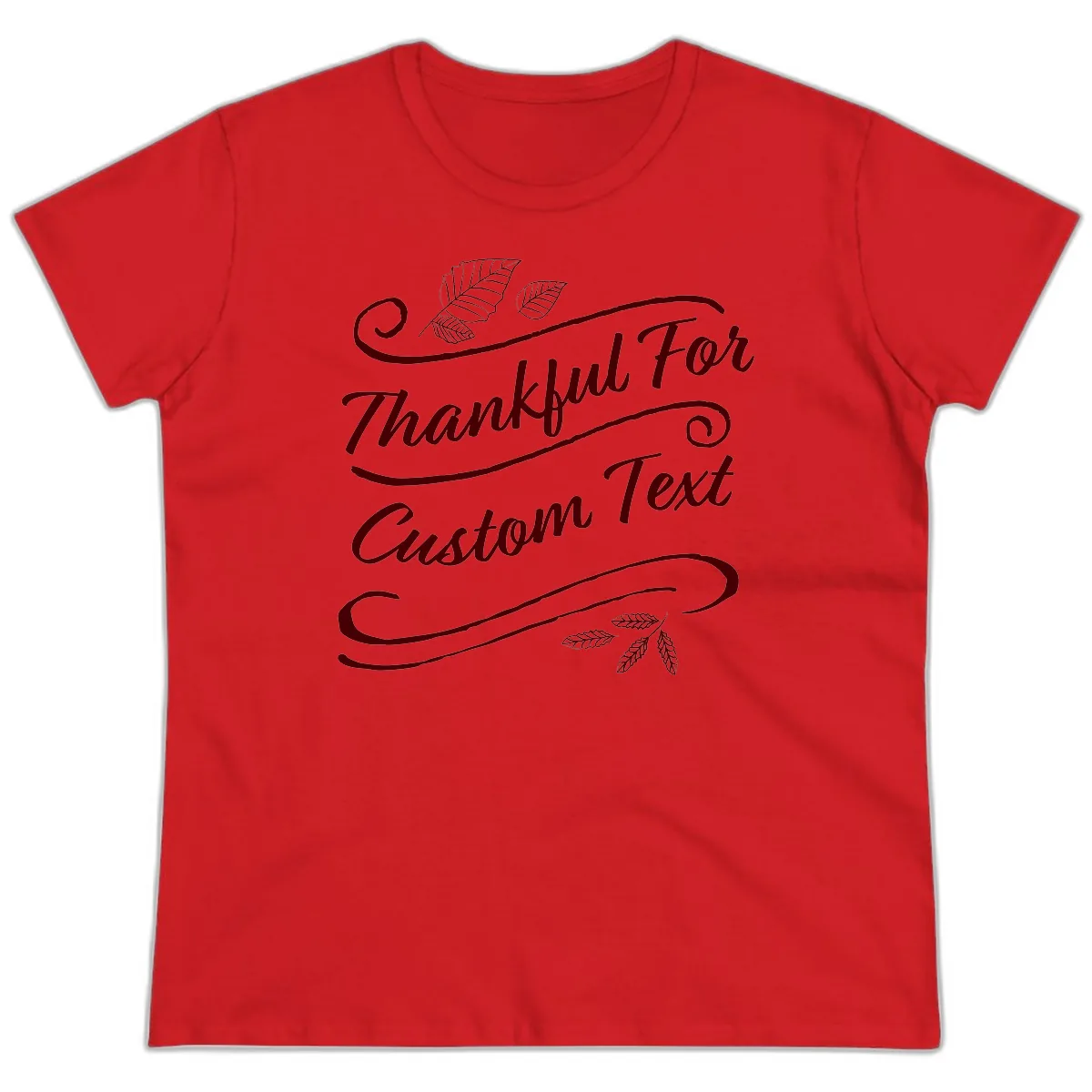 Custom Thanksgiving Family Text Design Ladies Tee in Red