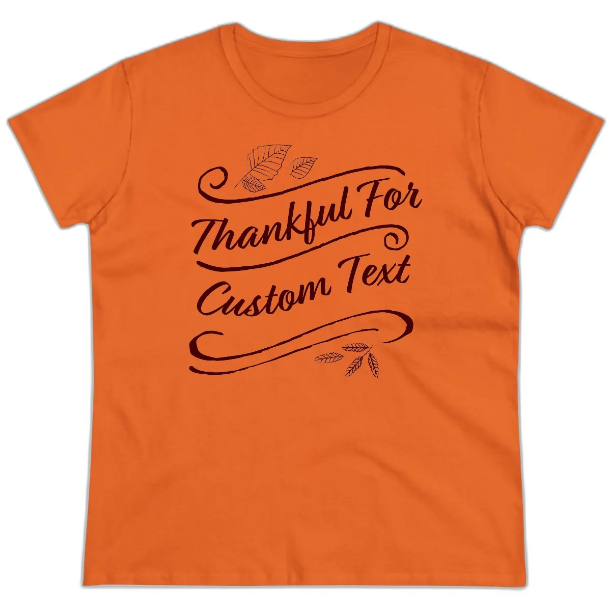 Custom Thanksgiving Family Text Design Ladies Tee in Orange