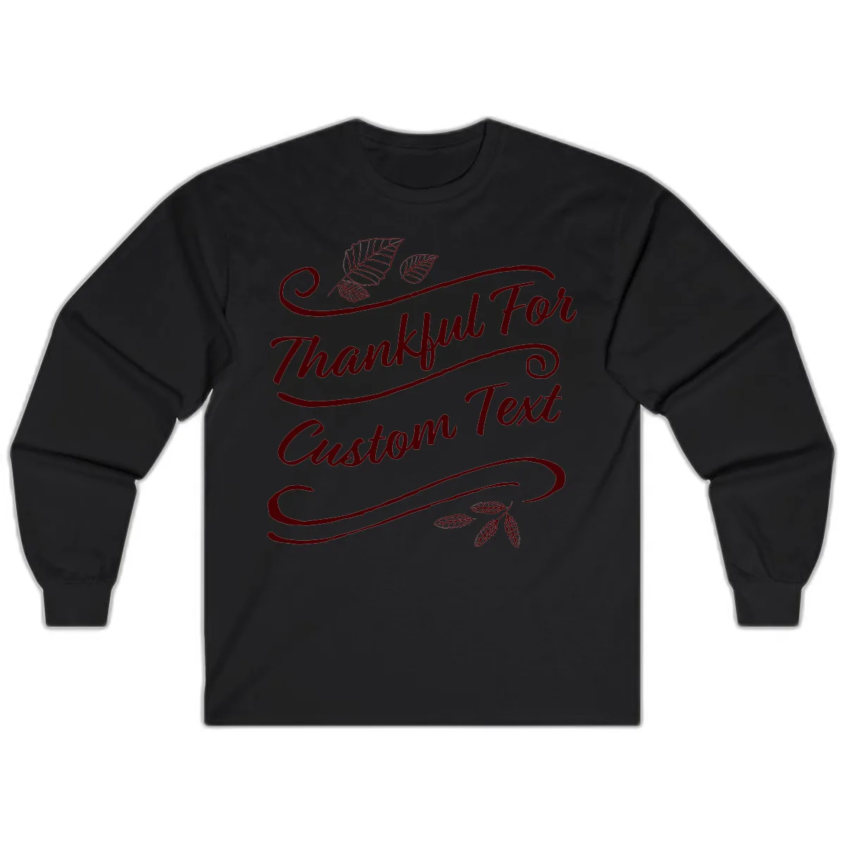 Custom Thanksgiving Family Text Design Long Sleeve in Black