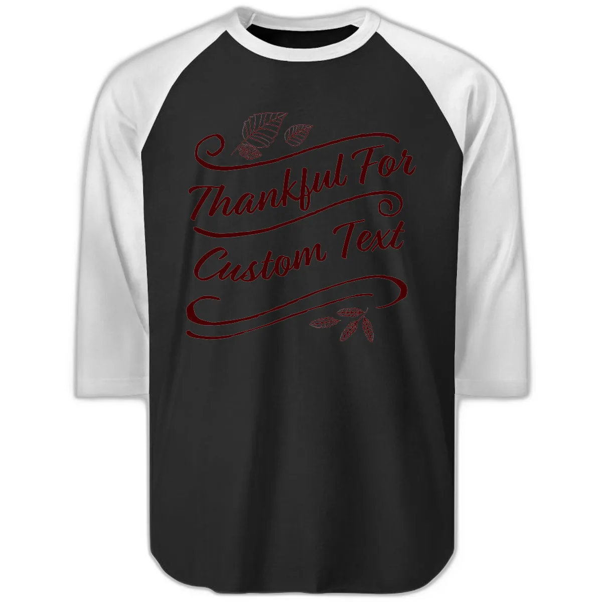 Custom Thanksgiving Family Text Design Raglan 3/4 in Black White