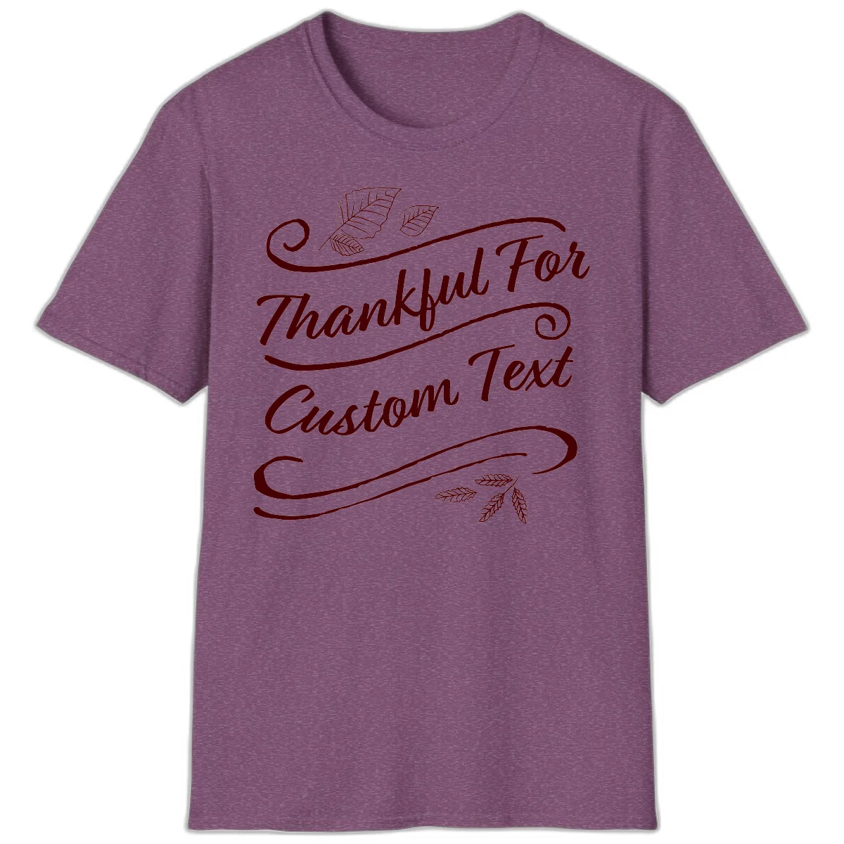 Custom Thanksgiving Family Text Design T-Shirt in Heather Maroon