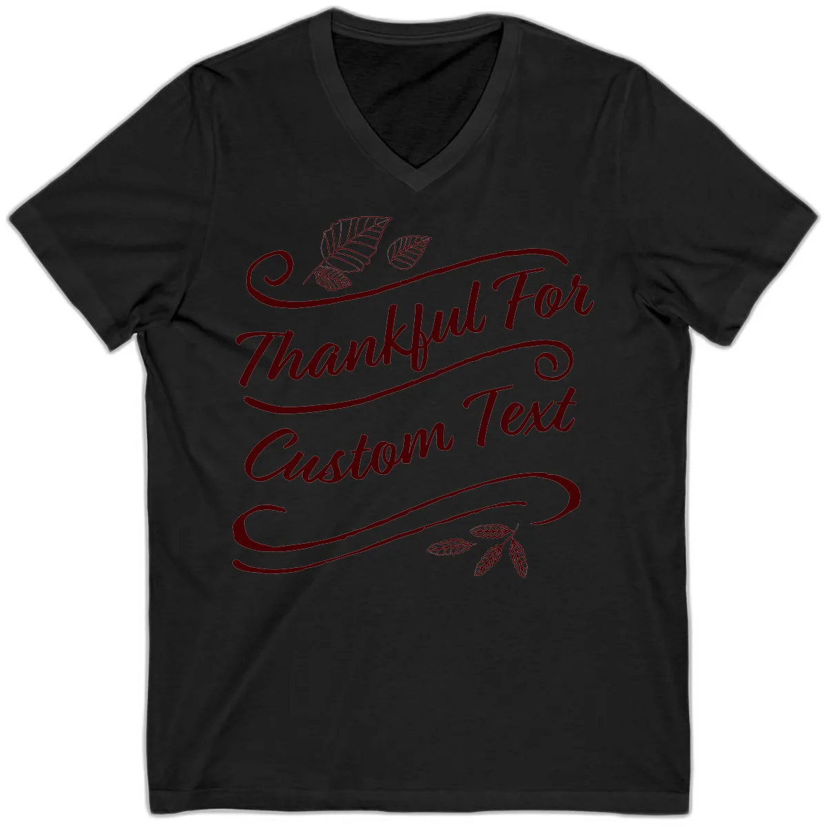 Custom Thanksgiving Family Text Design V-Neck in Black