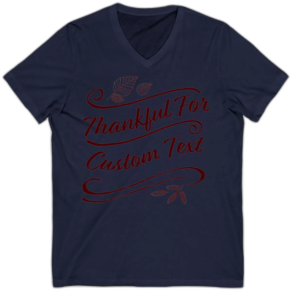 Custom Thanksgiving Family Text Design V-Neck in Navy