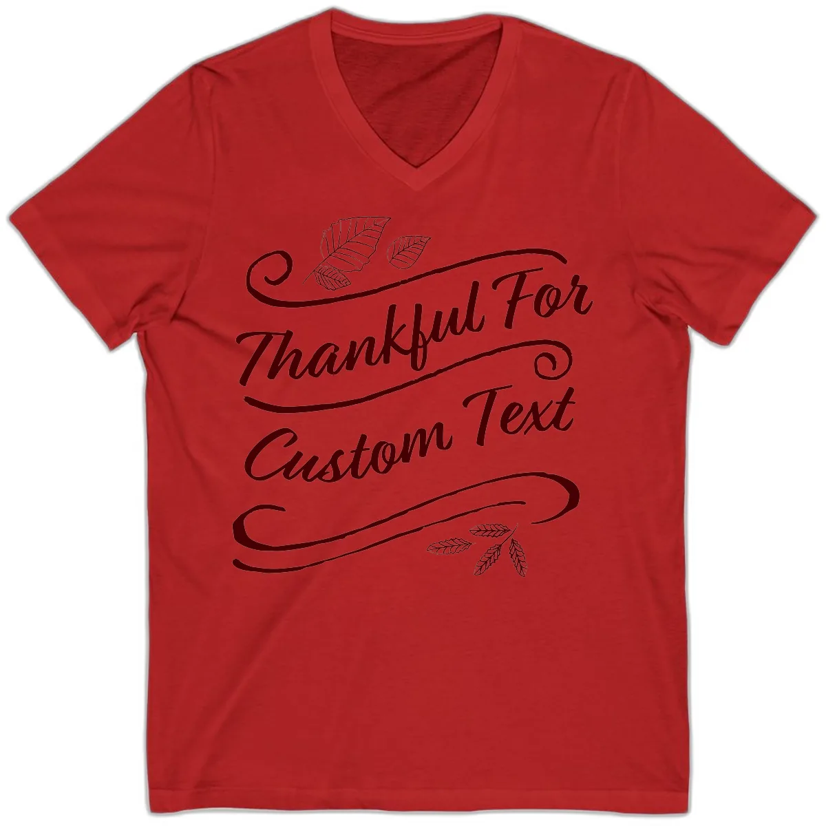 Custom Thanksgiving Family Text Design V-Neck in Red