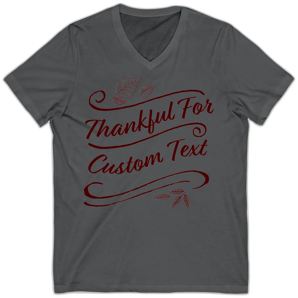 Custom Thanksgiving Family Text Design V-Neck in Asphalt