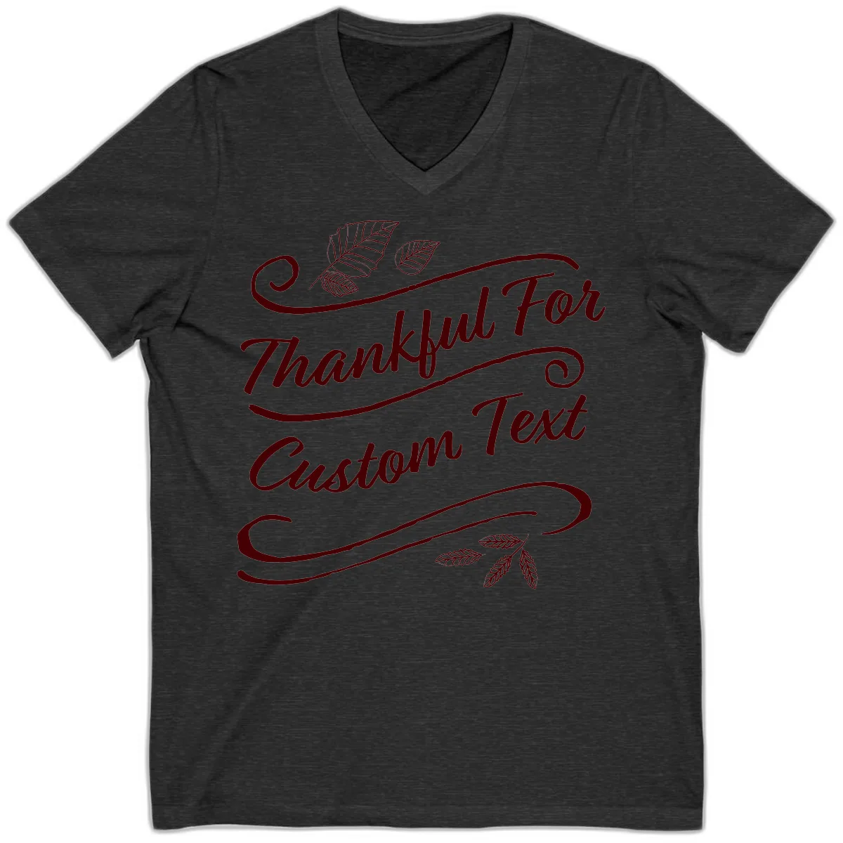 Custom Thanksgiving Family Text Design V-Neck in Dark Grey Heather