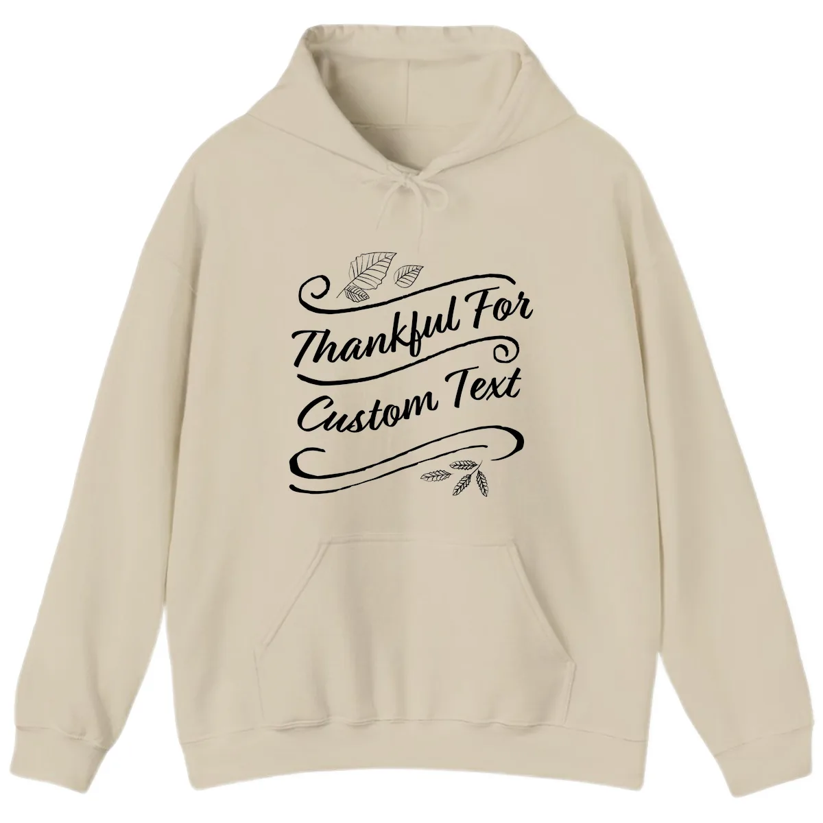 Custom Thanksgiving Text Design Hoodie in Sand