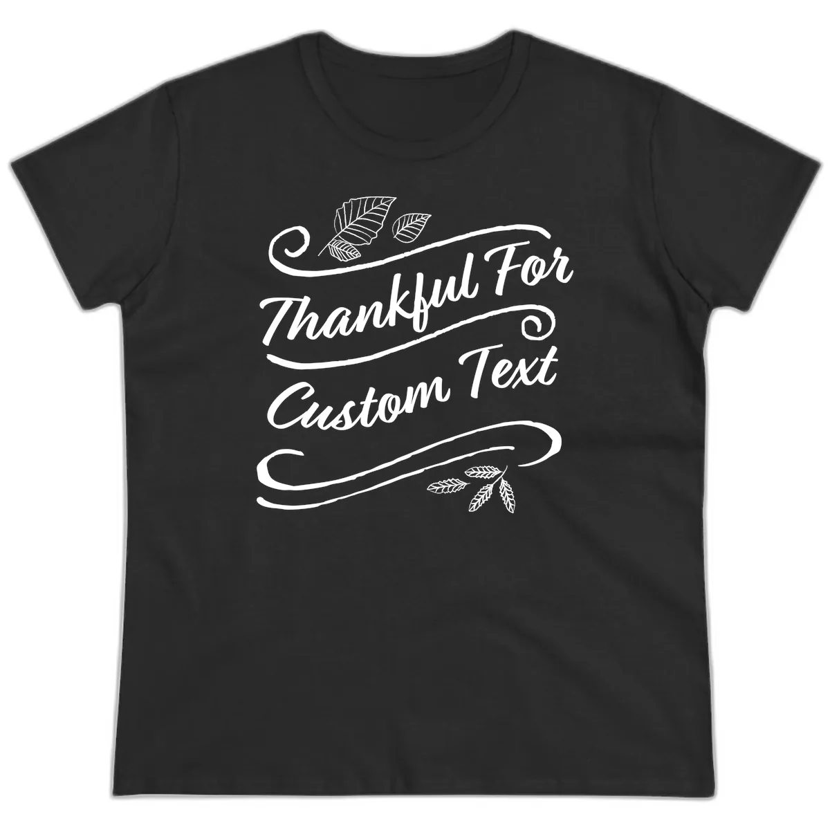 Custom Thanksgiving Text Design Ladies Tee in Black