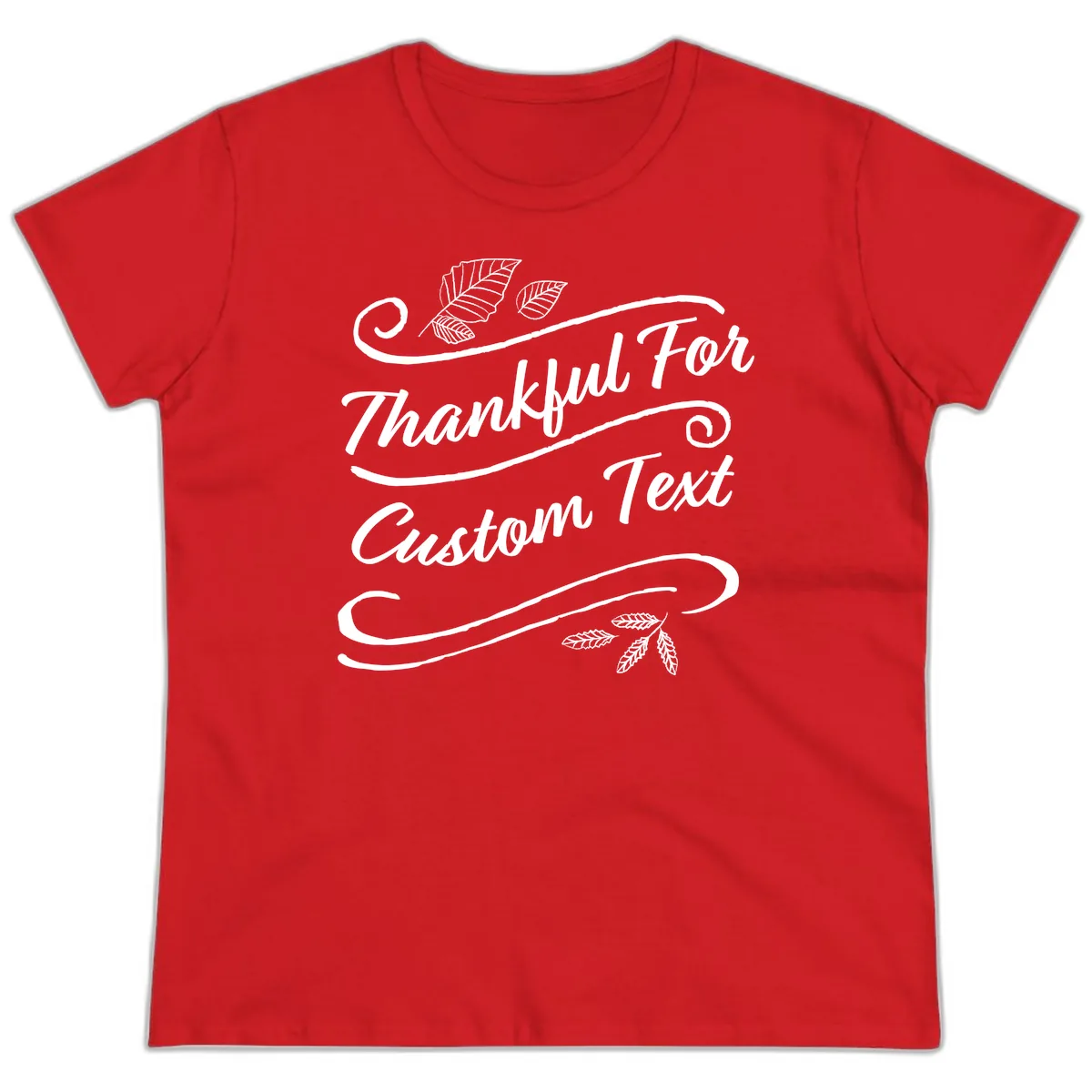 Custom Thanksgiving Text Design Ladies Tee in Red