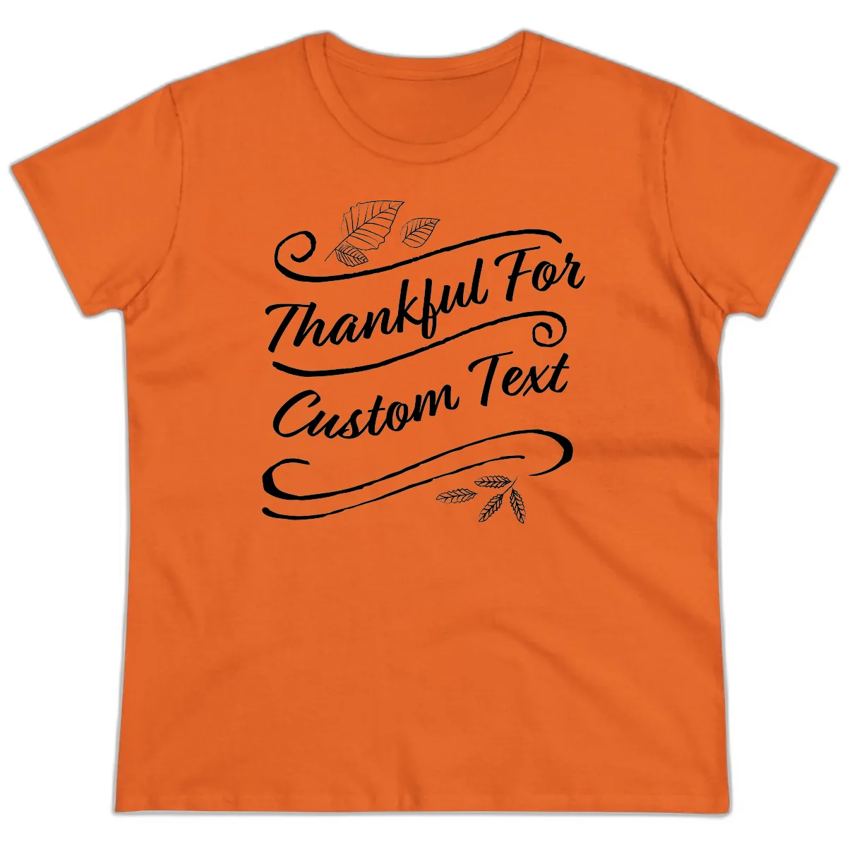 Custom Thanksgiving Text Design Ladies Tee in Orange