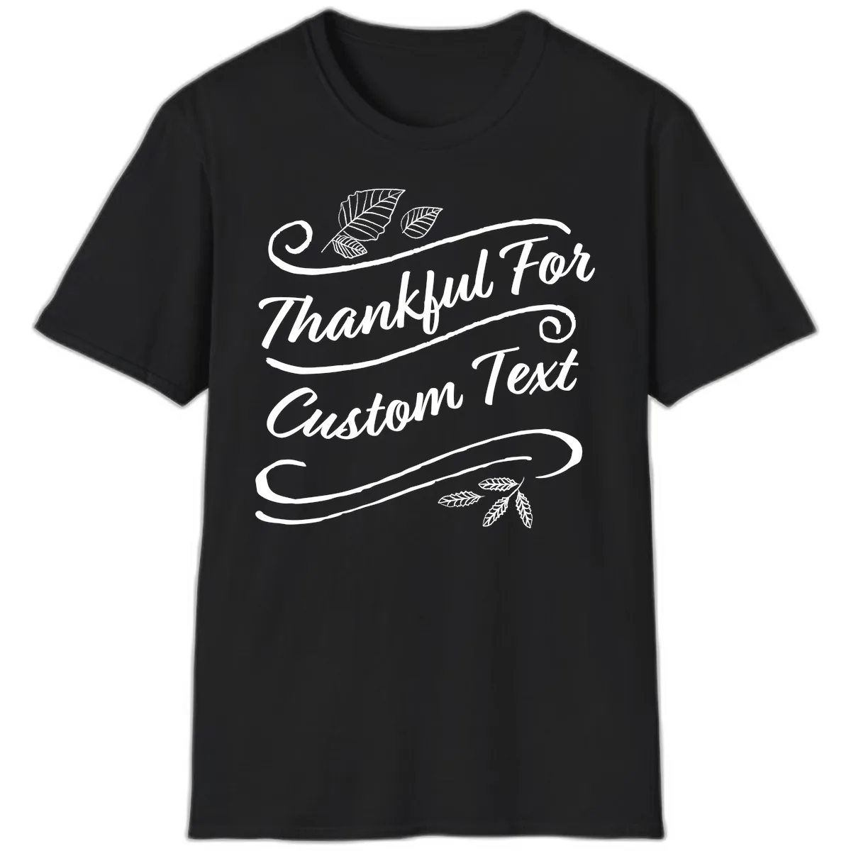Custom Thanksgiving Text Design T-Shirt in Black