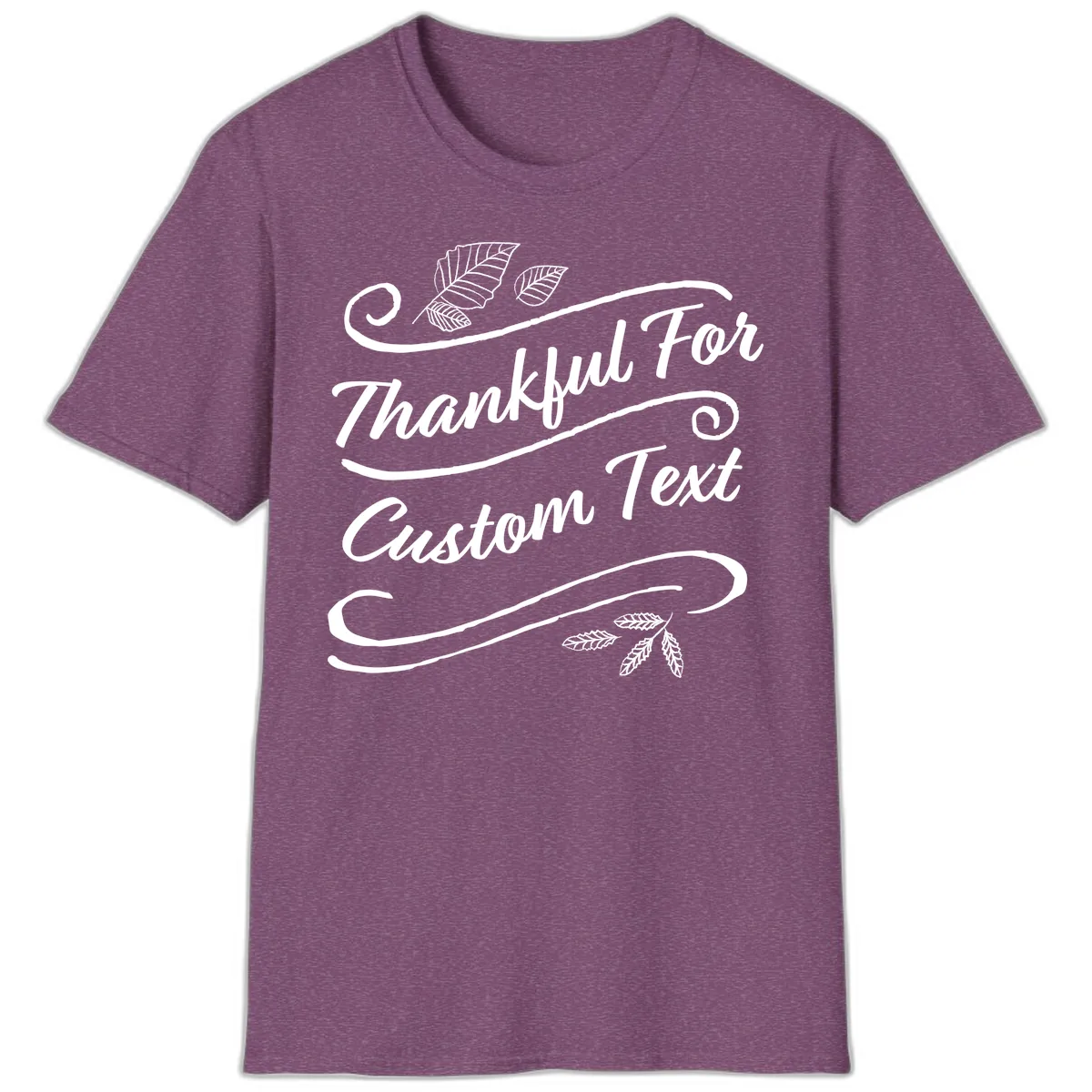 Custom Thanksgiving Text Design T-Shirt in Heather Maroon