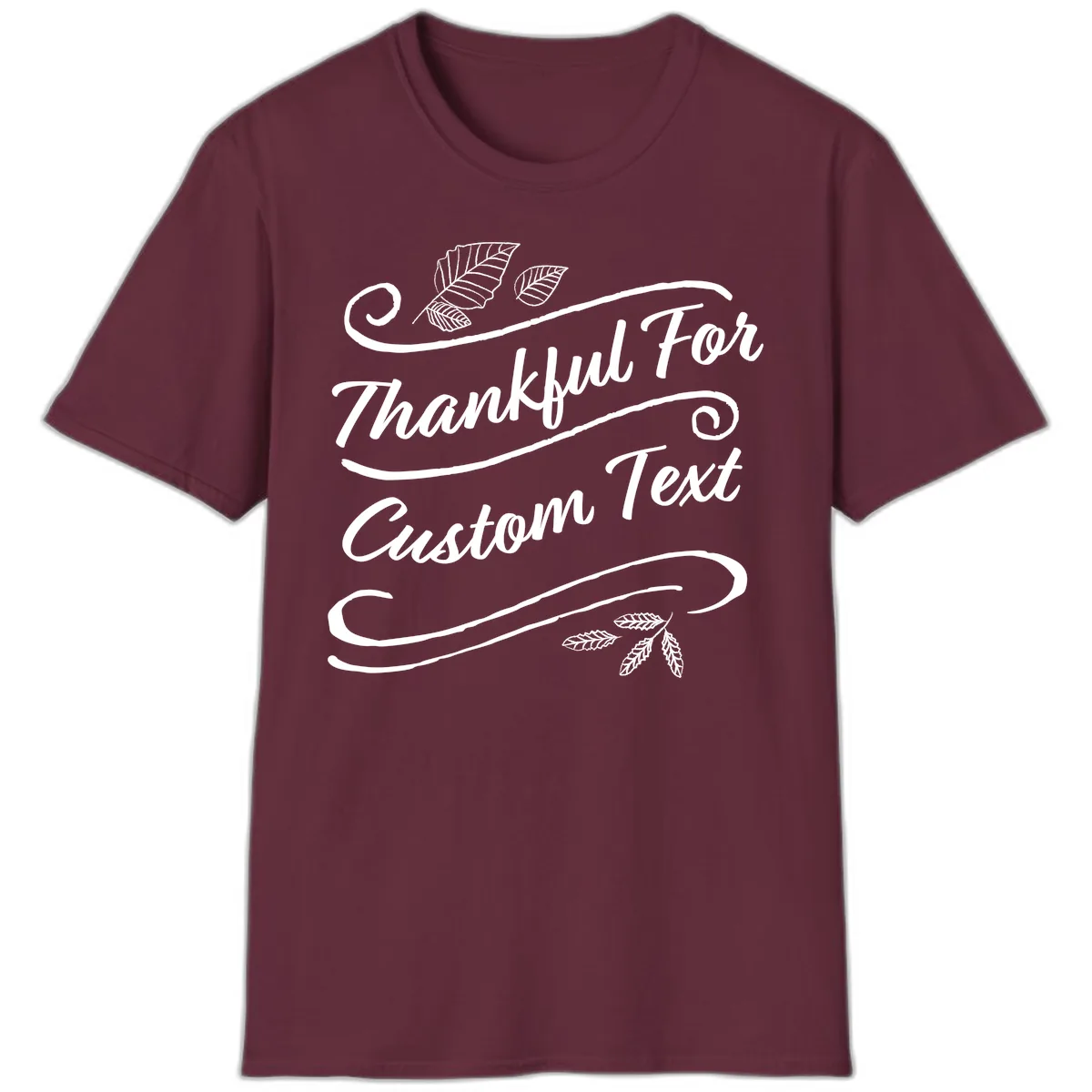 Custom Thanksgiving Text Design T-Shirt in Maroon