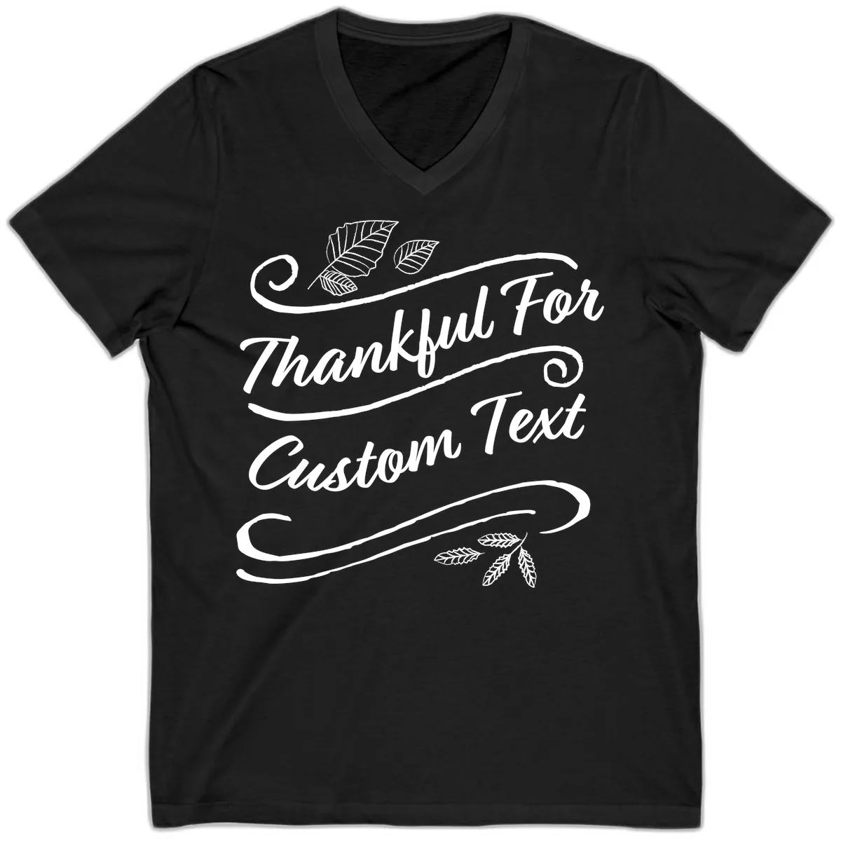 Custom Thanksgiving Text Design V-Neck in Black
