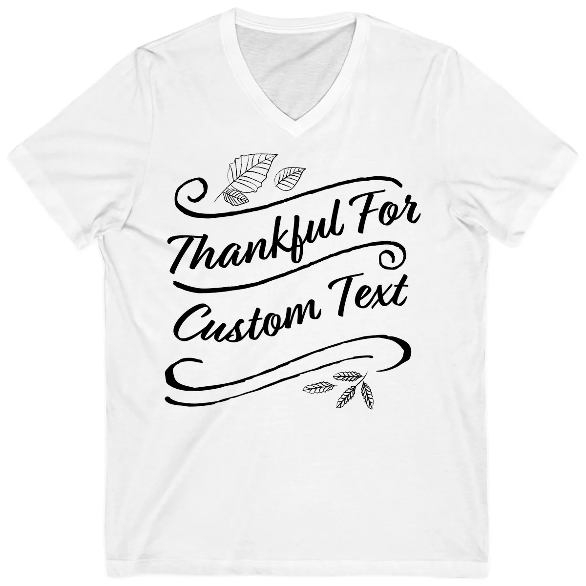 Custom Thanksgiving Text Design V-Neck in White