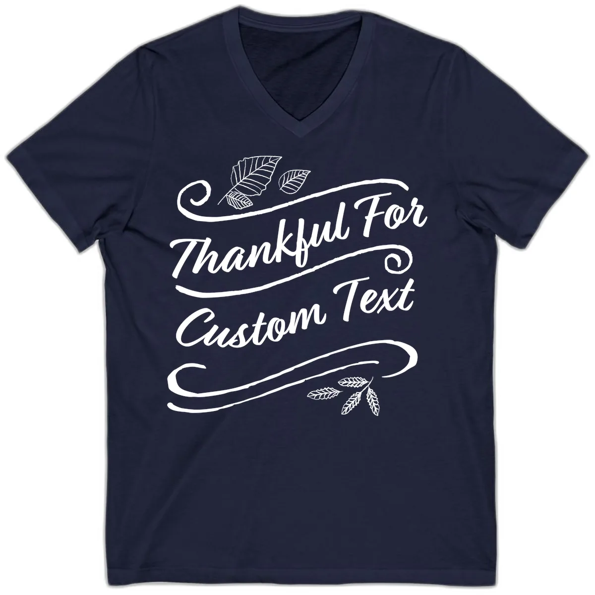 Custom Thanksgiving Text Design V-Neck in Navy