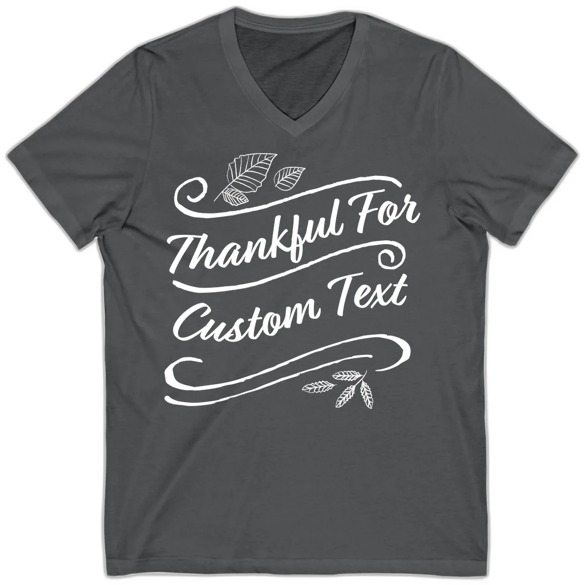 Custom Thanksgiving Text Design V-Neck in Asphalt
