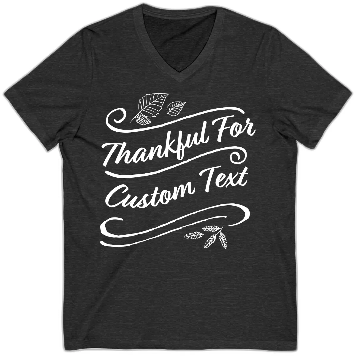 Custom Thanksgiving Text Design V-Neck in Dark Grey Heather