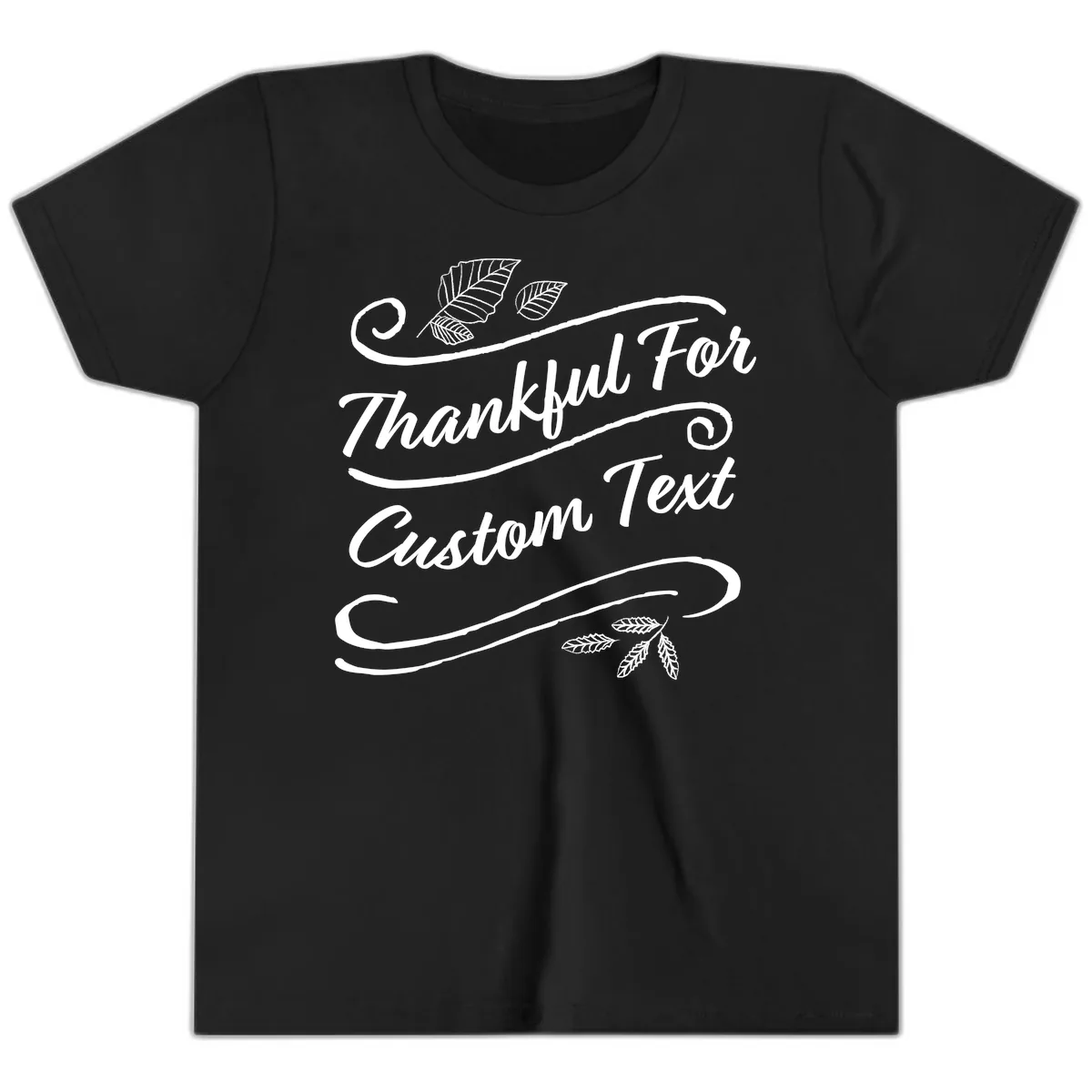 Custom Thanksgiving Text Design Youth T-Shirt in Black