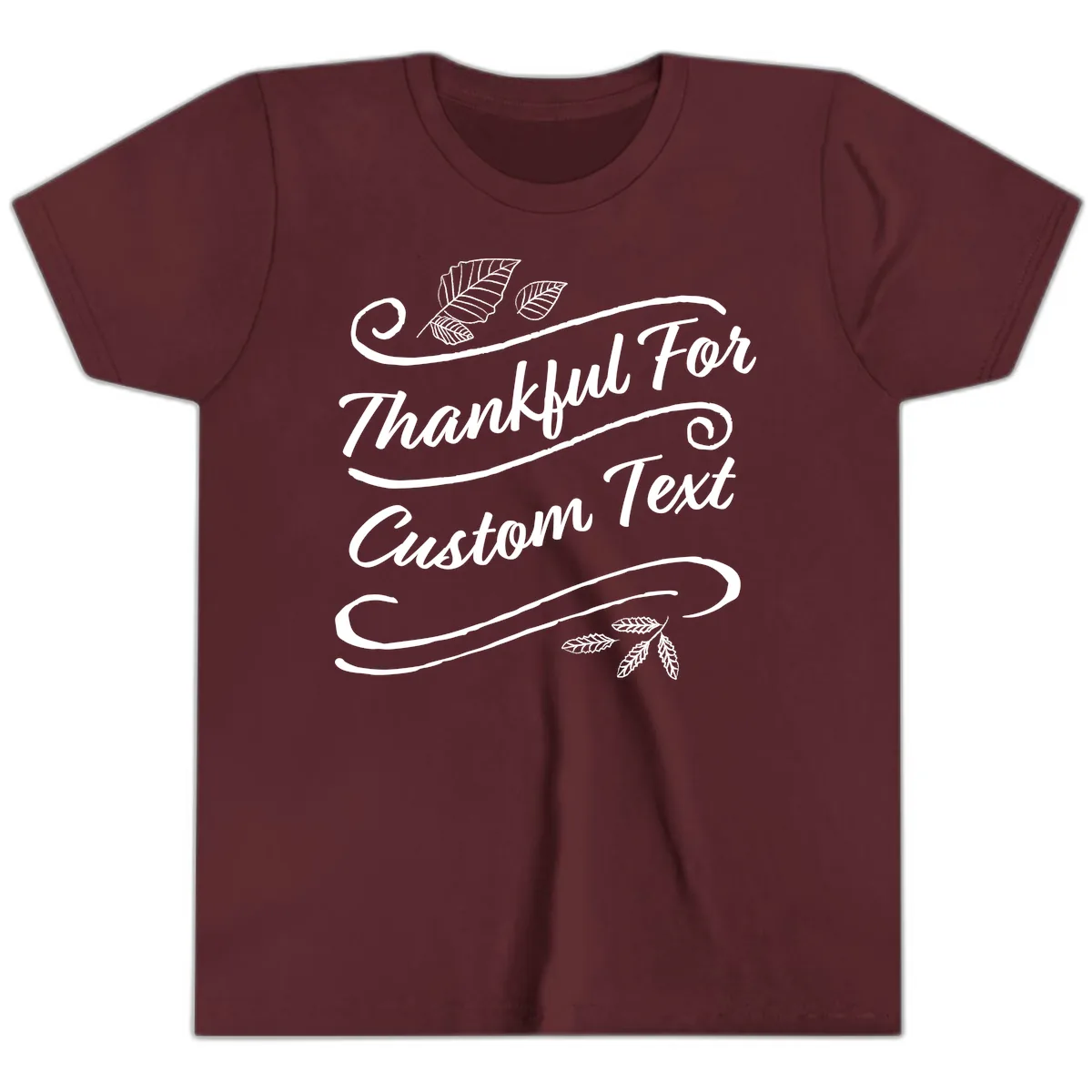 Custom Thanksgiving Text Design Youth T-Shirt in Maroon