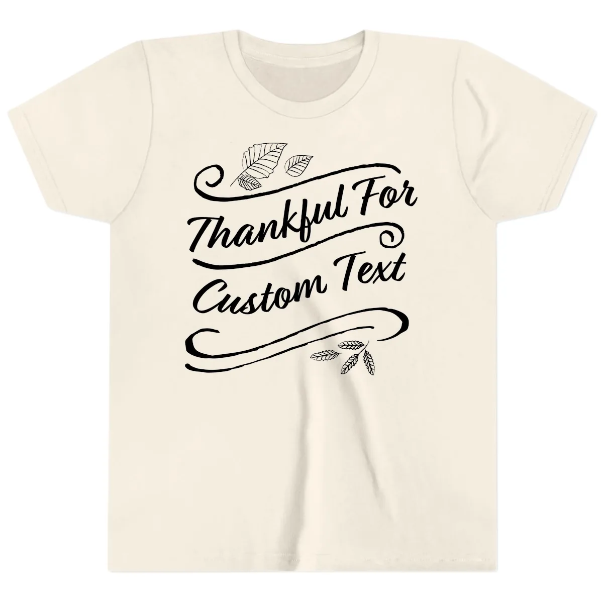 Custom Thanksgiving Text Design Youth T-Shirt in Natural