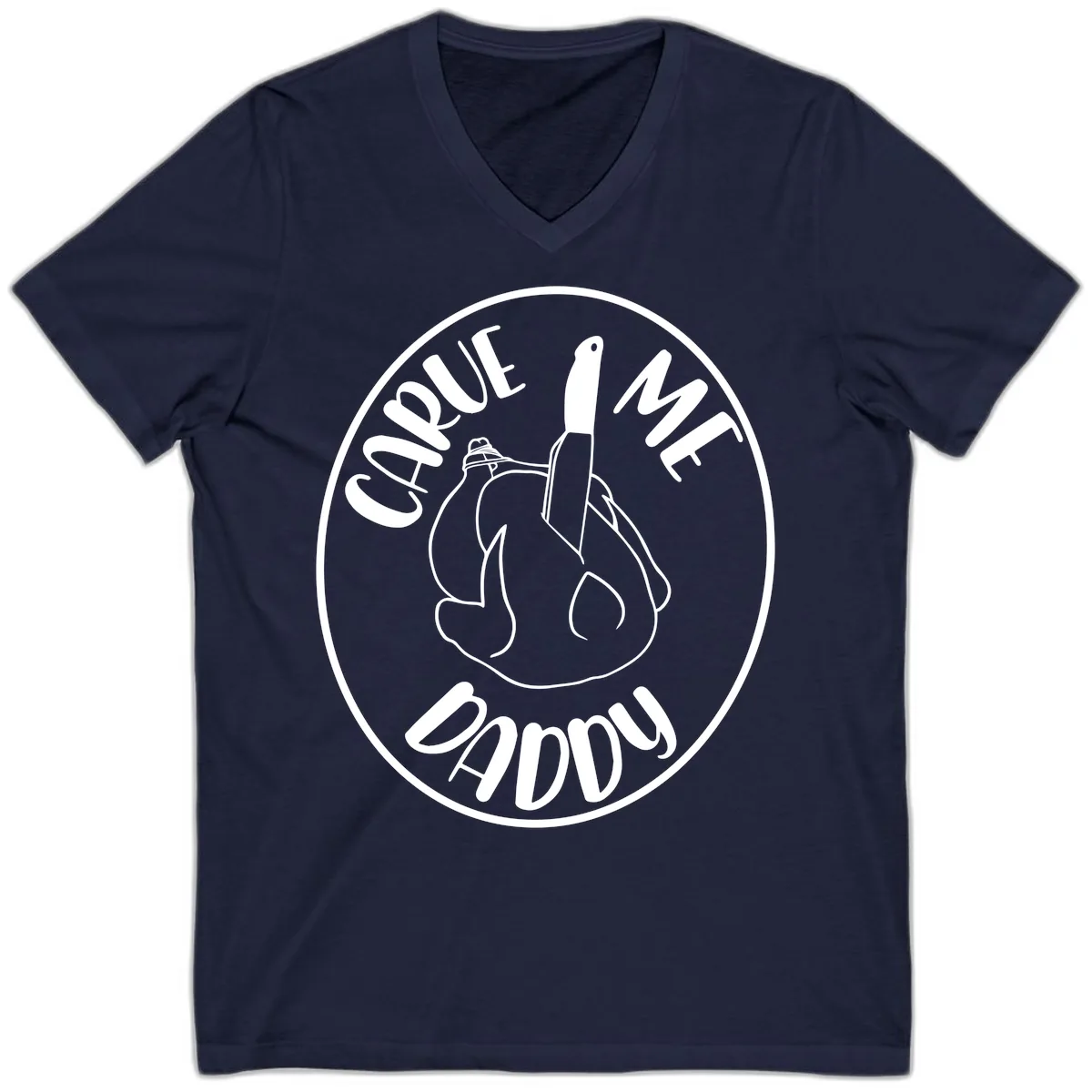 Carve Me Daddy Thanksgiving Design V-Neck in Navy