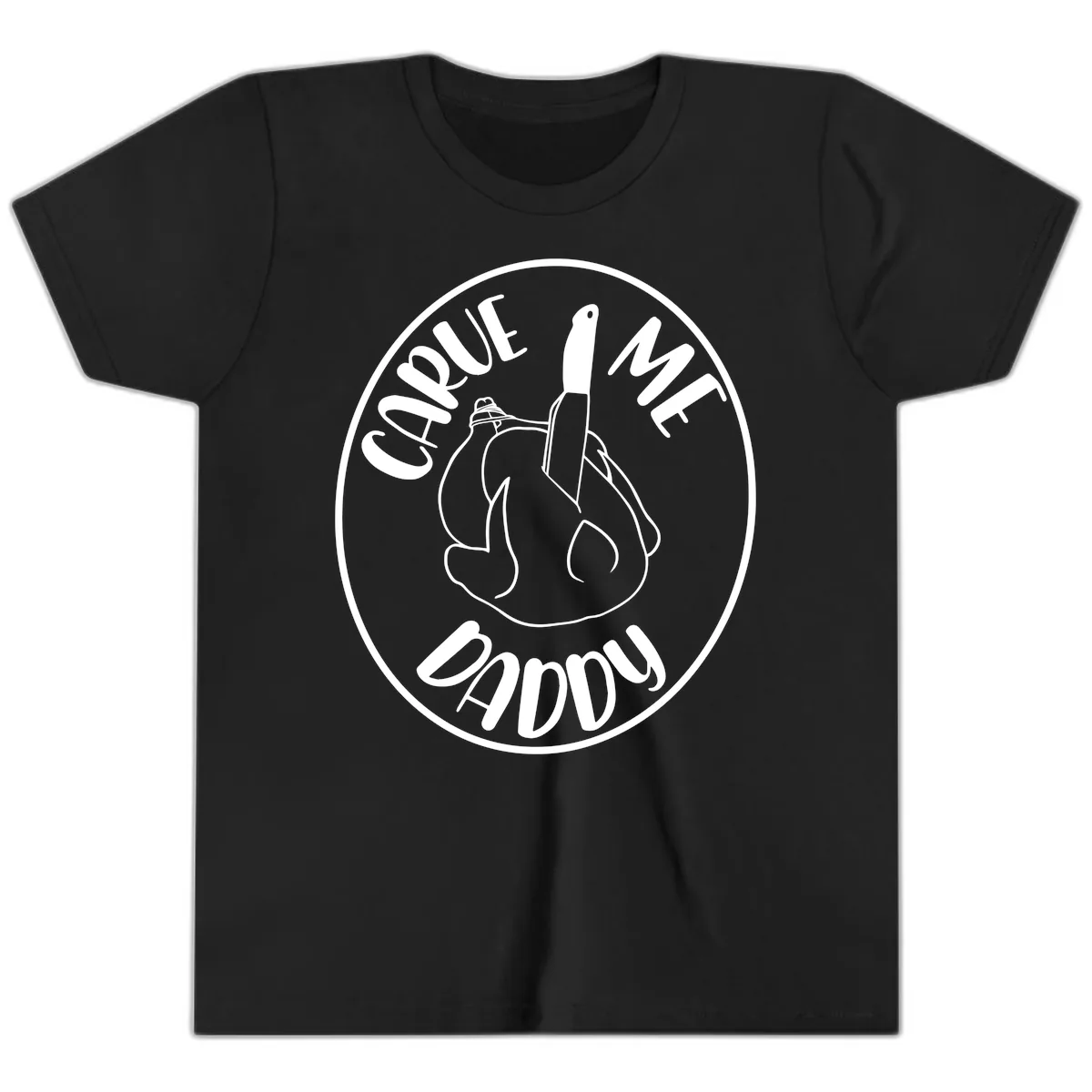Carve Me Daddy Thanksgiving Design Youth T-Shirt in Black