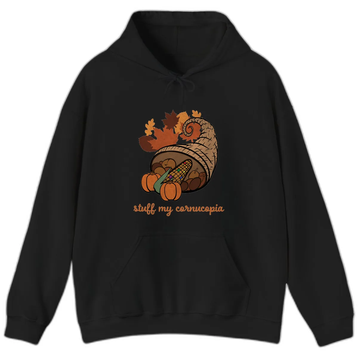 Stuff My Cornucopia Thanksgiving Graphic Hoodie in Black