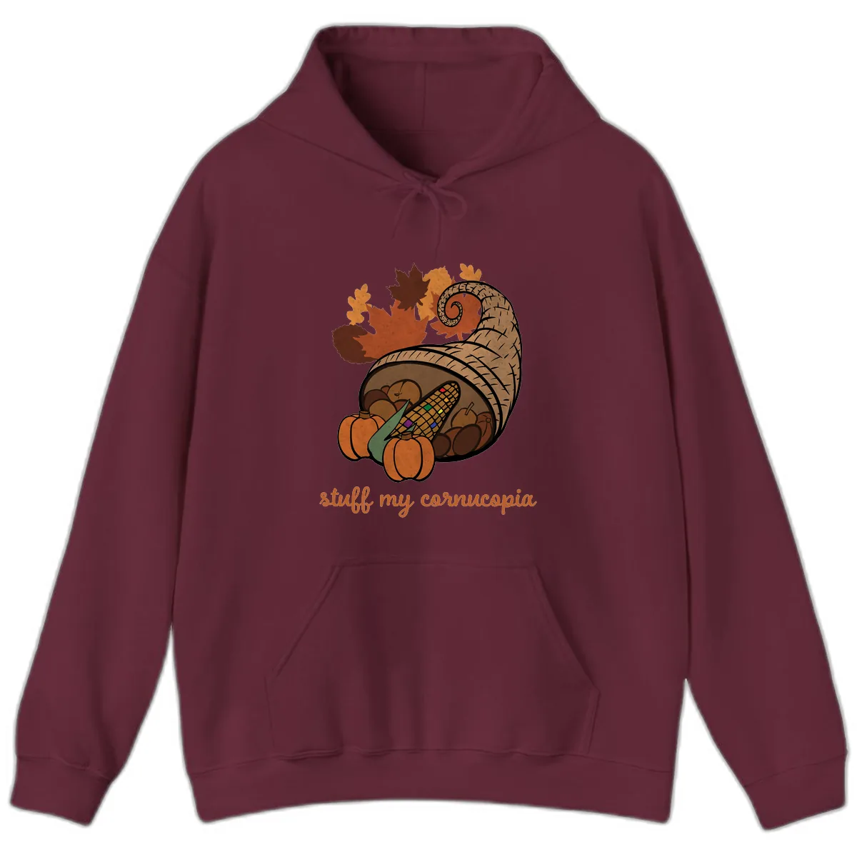 Stuff My Cornucopia Thanksgiving Graphic Hoodie in Maroon