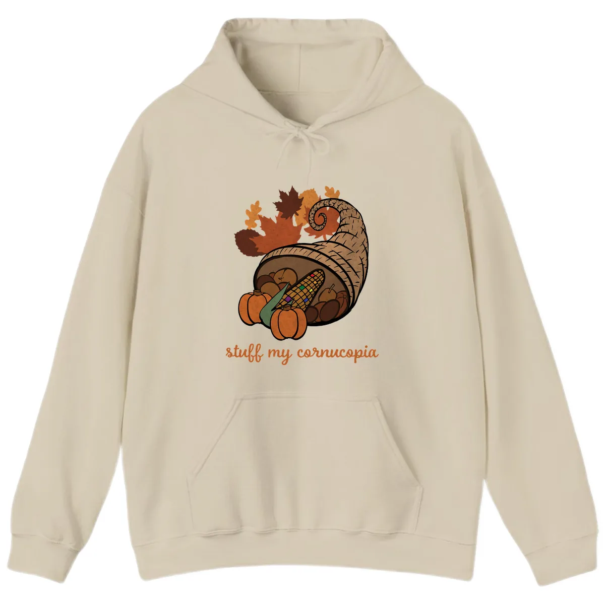 Stuff My Cornucopia Thanksgiving Graphic Hoodie in Sand