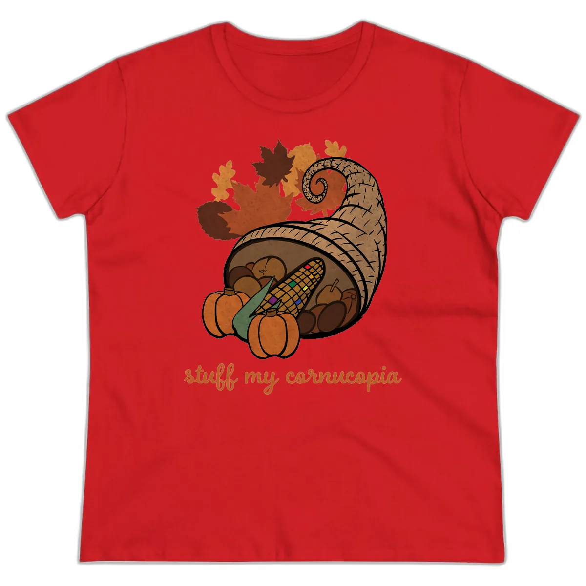 Stuff My Cornucopia Thanksgiving Graphic Ladies Tee in Red