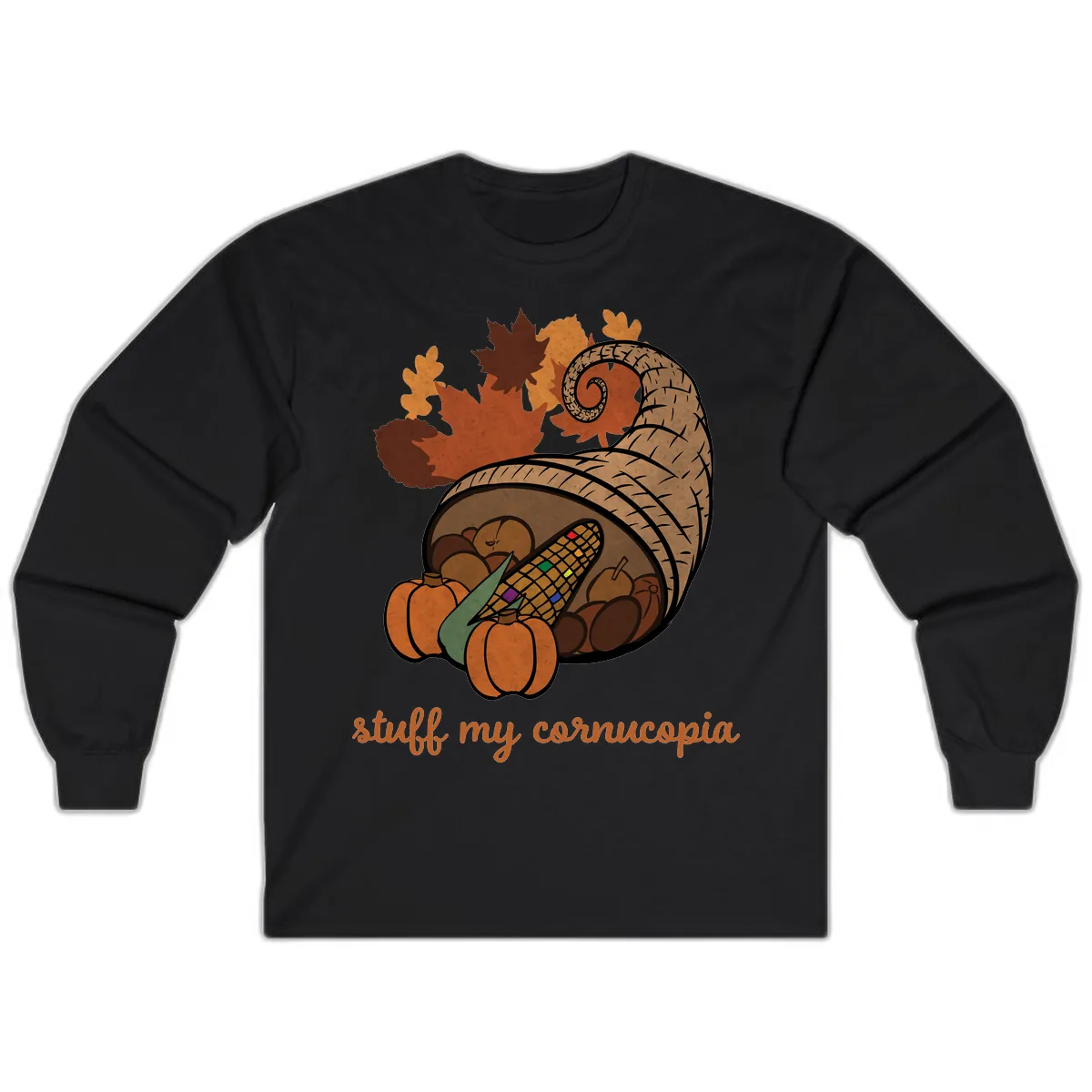 Stuff My Cornucopia Thanksgiving Graphic Long Sleeve in Black
