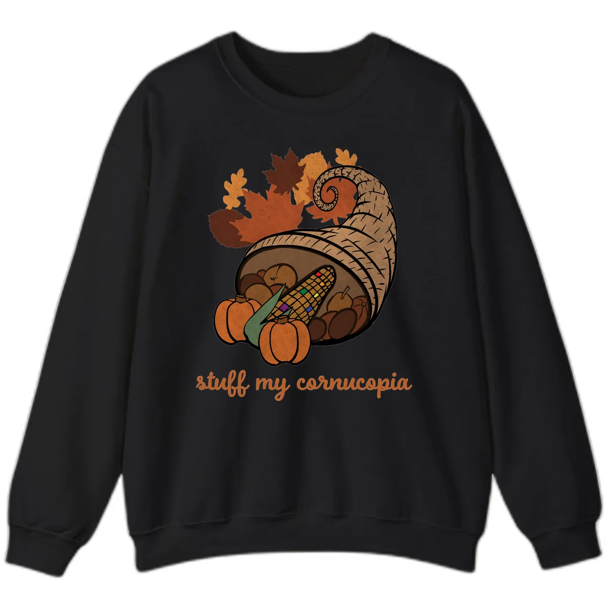 Stuff My Cornucopia Thanksgiving Graphic Sweatshirt in Black
