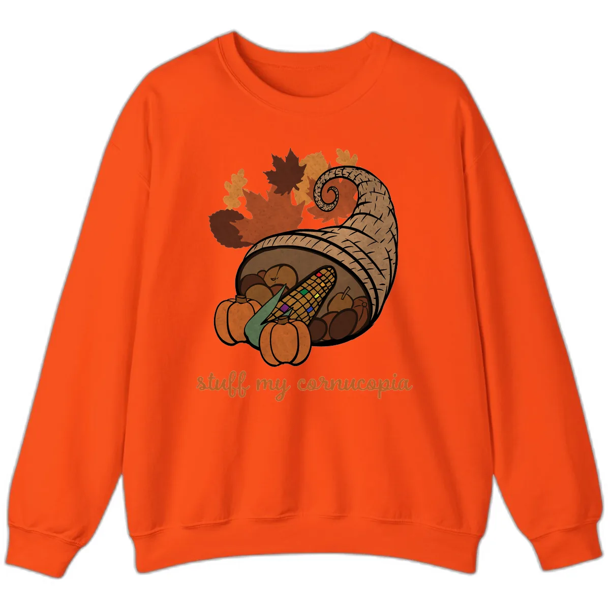 Stuff My Cornucopia Thanksgiving Graphic Sweatshirt in Orange