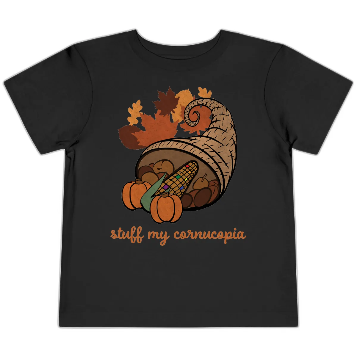 Stuff My Cornucopia Thanksgiving Graphic Toddler T-Shirt in Black