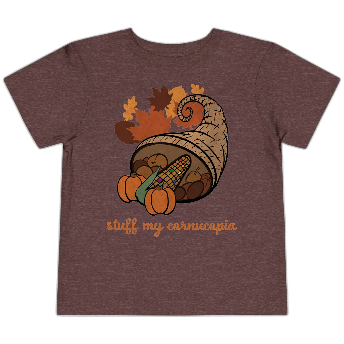 Stuff My Cornucopia Thanksgiving Graphic Toddler T-Shirt in Heather Maroon