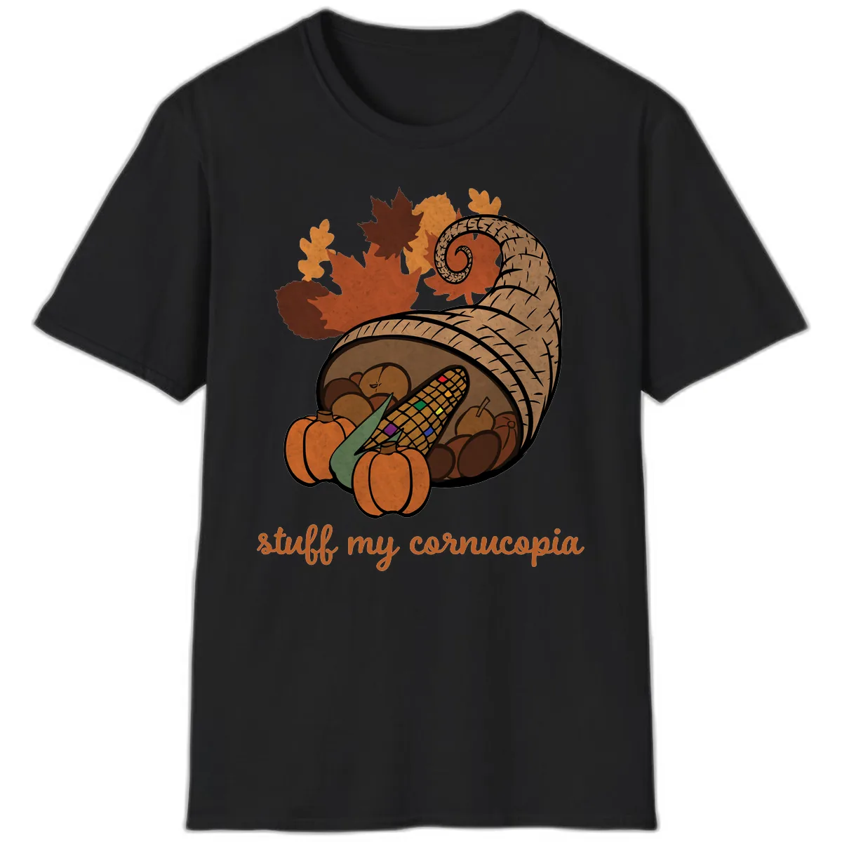 Stuff My Cornucopia Thanksgiving Graphic T-Shirt in Black
