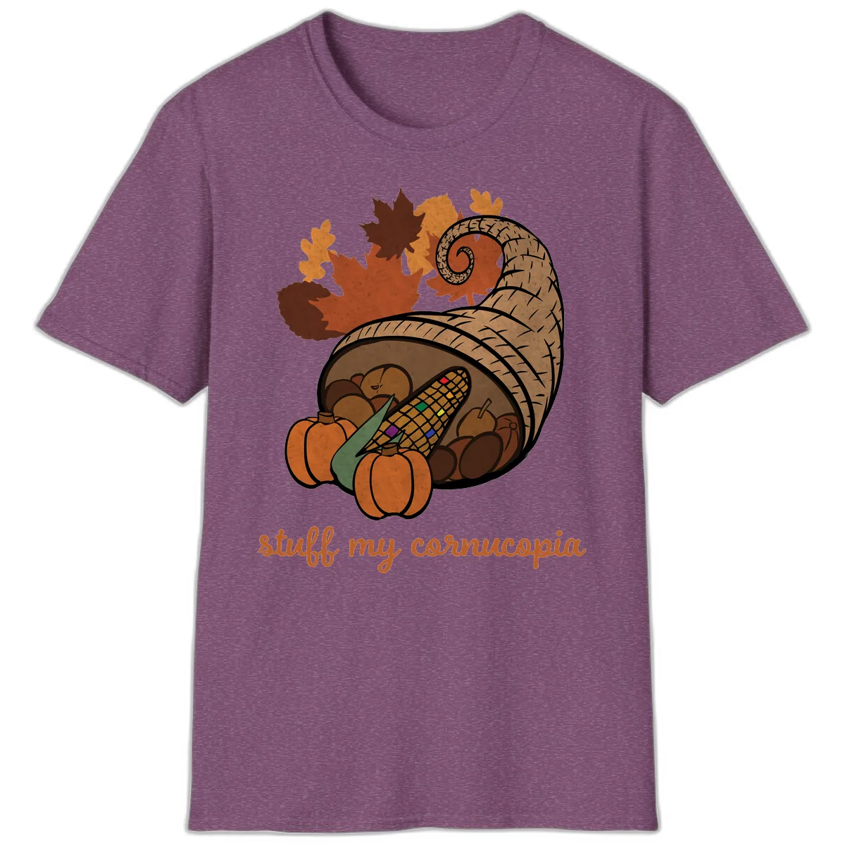Stuff My Cornucopia Thanksgiving Graphic T-Shirt in Heather Maroon