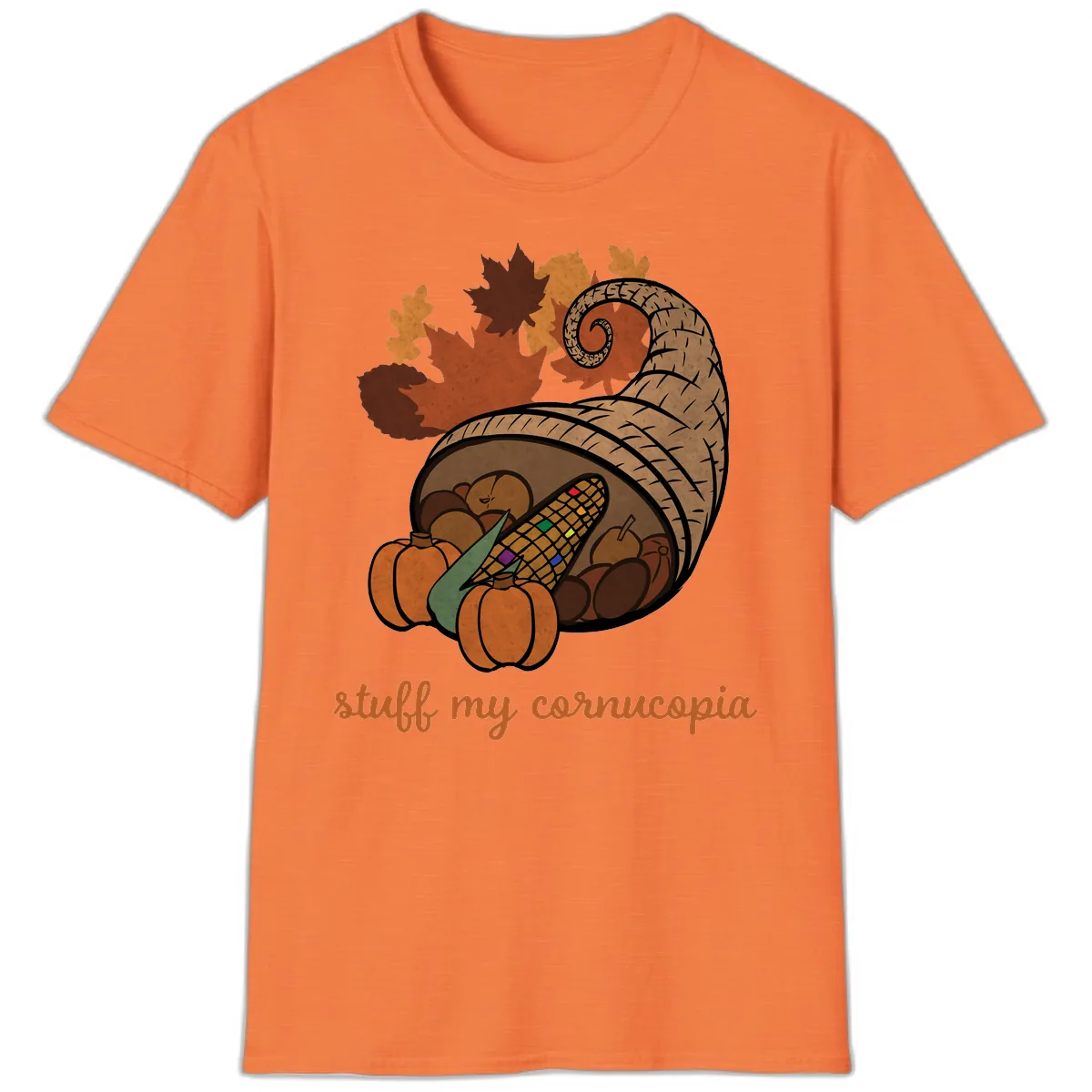 Stuff My Cornucopia Thanksgiving Graphic T-Shirt in Heather Orange