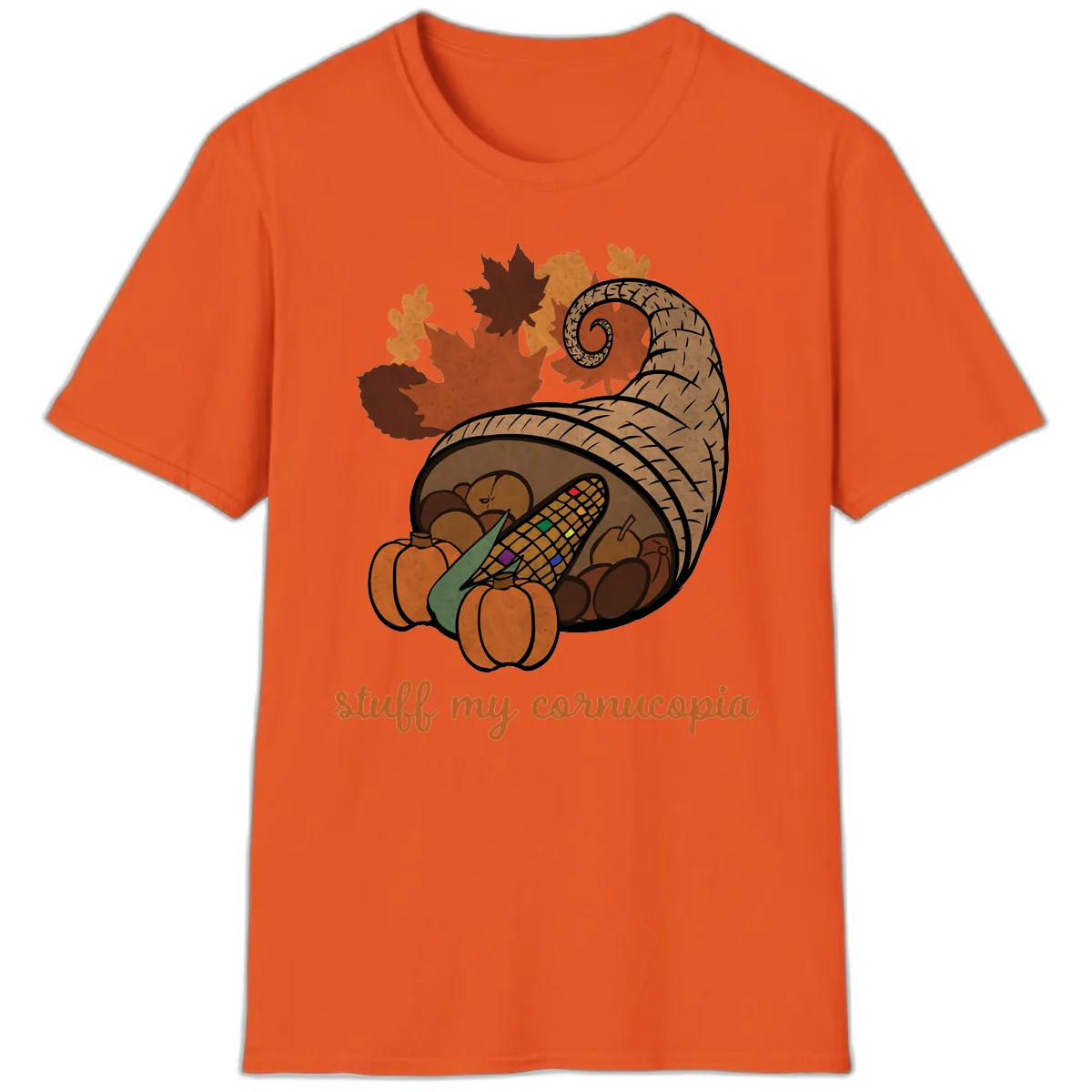 Stuff My Cornucopia Thanksgiving Graphic T-Shirt in Orange