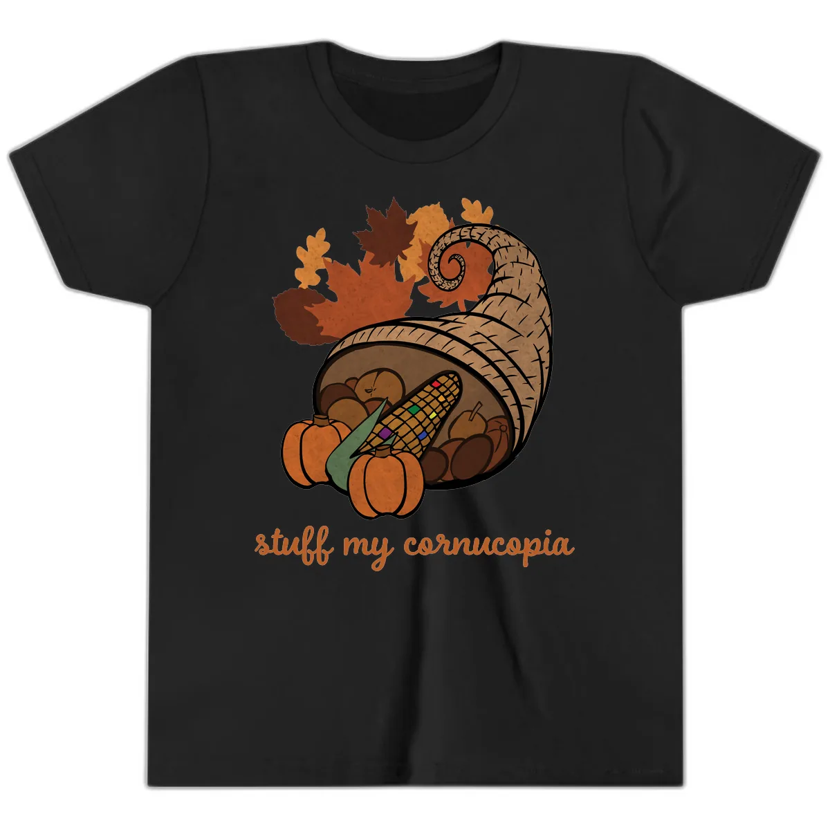 Stuff My Cornucopia Thanksgiving Graphic Youth T-Shirt in Black