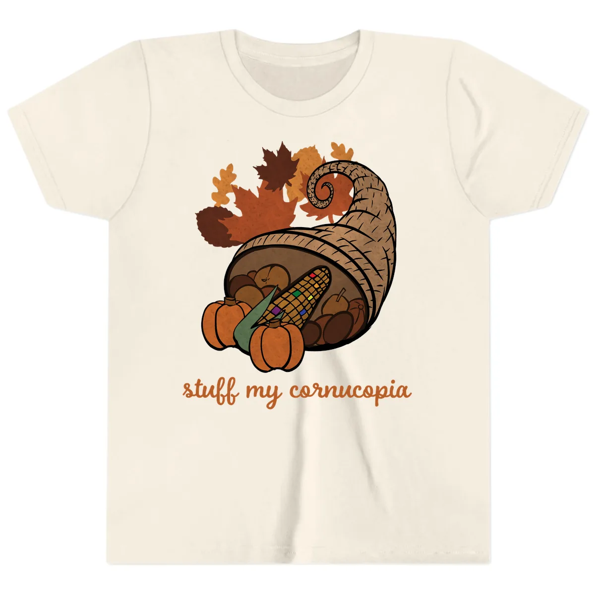 Stuff My Cornucopia Thanksgiving Graphic Youth T-Shirt in Natural