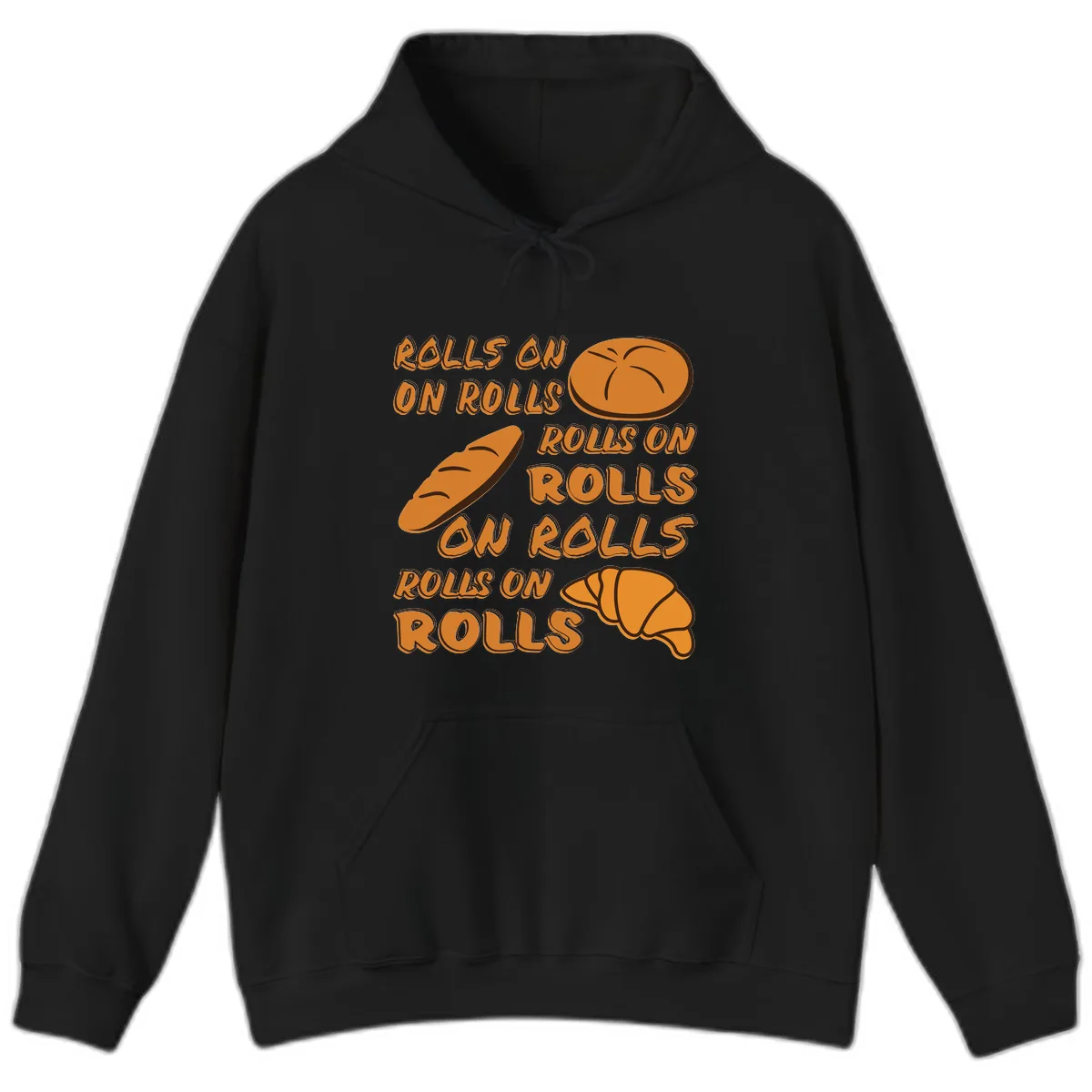 Rolls On Rolls Typography Hoodie in Black