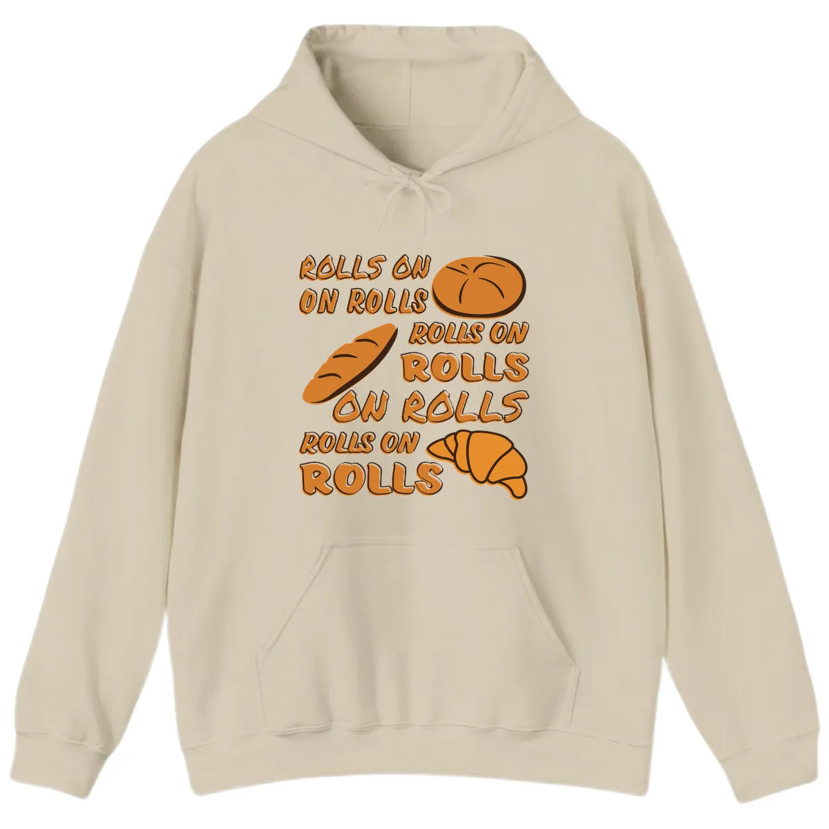 Rolls On Rolls Typography Hoodie in Sand